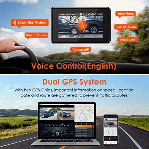 VANTRUE E2 Dash Cam Front and Rear 2.5K WiFi GPS Voice Control 1944P+1944P Dual Dashcam Wireless Remote Controller Car Camera Buffer Parking Mode WDR Night Vision Support 512GB Max