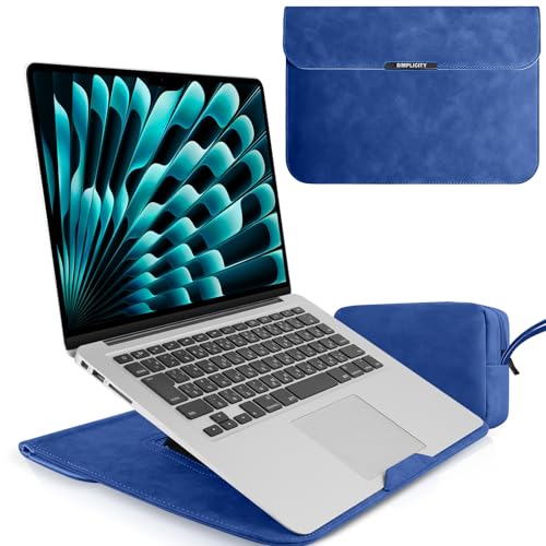Funda para portátil 15-16 con soporte de cuero PU LanQii para MacBook Pro y ASUS en azul