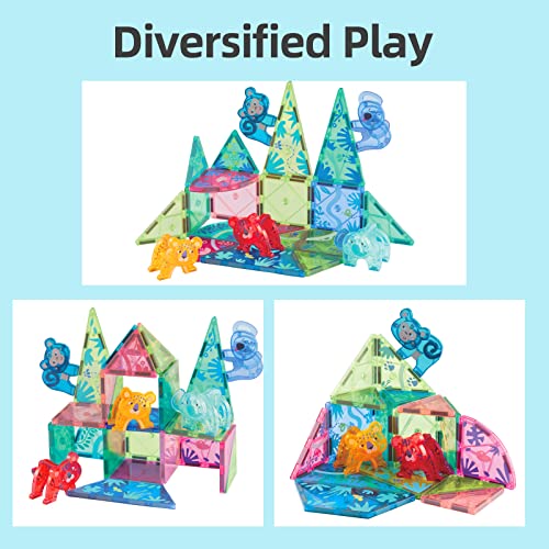 Mideer Magnetic Tiles, Jungle Animals 40 Piece Set, 3D Magnets Building Blocks For Toddlers Preschool Educational Stem Creativity/Construction Toys Gifts For Kids 3 4 5 6 7 8+ Year Old Boys Girls #TOP6