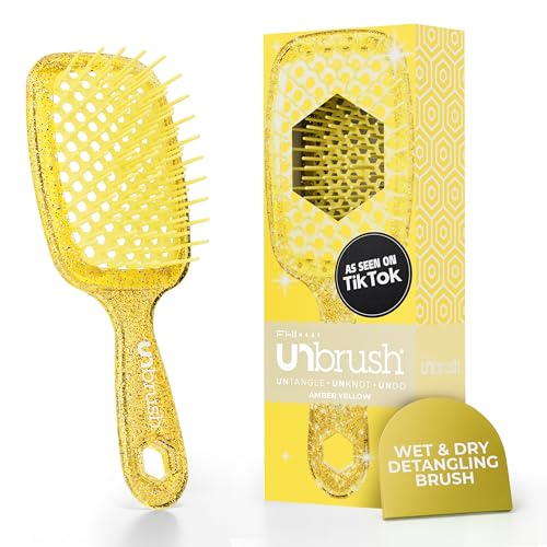 Image of FHI Heat UNbrush Detangling Brush for Pain-Free Brushing on All Wet or Dry Hair Types - Durable DuoFlex Anti-Static Bristles, Lightweight Handle, Vented Hair Brush, Amber Yellow