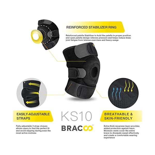 Bracoo Adjustable Compression Knee Patellar Pad Tendon Support Sleeve Brace for Men Women - Arthritis Pain, Injury Recovery, Running, Workout, KS10 (Black) - Image 3