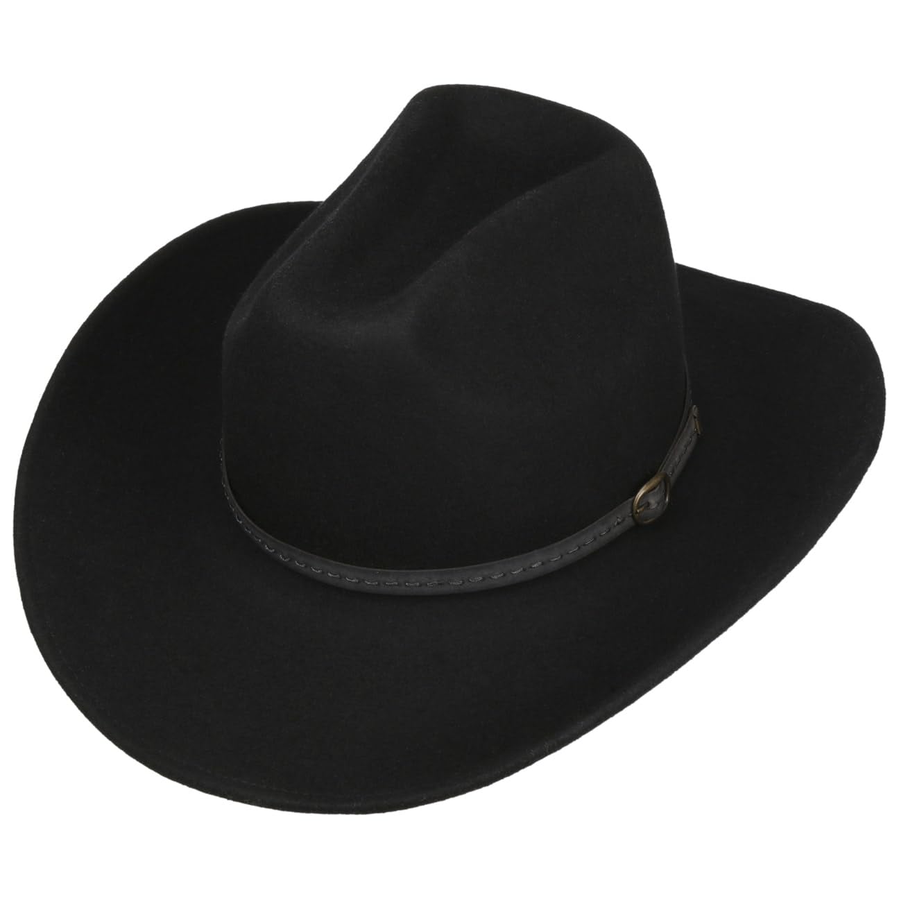 CAPPELLISHOP Cascona Cappello da Cowboy Feltro di Lana Fascia in Pelle Prodotto in Italia Unisex Autunno Inverno