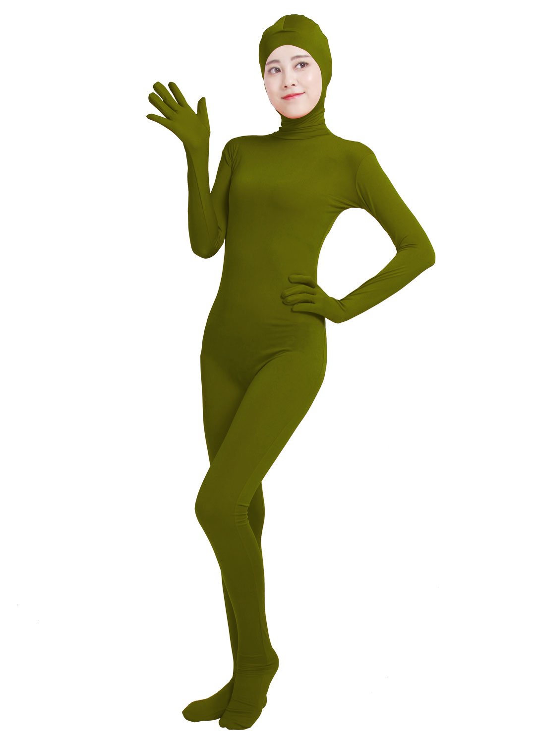 HSEMLIOE Women's Open Face Spandex Skin Tight Zentai Stretch Halloween Costume in Army Green โ image 1