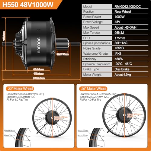 BAFANG Ebike Conversion Kit 48V 1000W - Rear Hub Motor for 26\" Fat Tire Bikes with EKD01 Display (No Battery Included) | Conquer Deep Snow, Winter Trails, Sand & Off-Road Terrain - Thumbnail 3