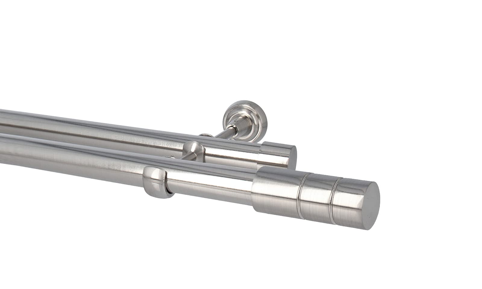 Kit Bastone Tende Doppio In Metallo 120-200cm - Acciaio Inox Con Anelli E Supporti