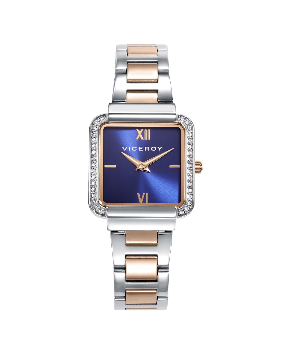 Viceroy Reloj Analógico Mujer de Acero Inoxidable - 26 mm - Movimiento de Cuarzo - Esfera Azul con Circonitas - Acabado Rosa - Resistente al Agua 3 ATM - Colección Chic – 401244-33