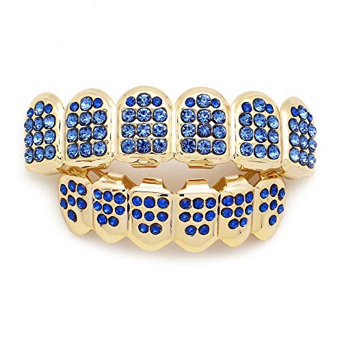 18K Gold Plated Iced Out Cz With Red Blue Pink Diamond Top And Bottom Grills For Your Teeth Men Women Hip Hop Jewelry #TOP6