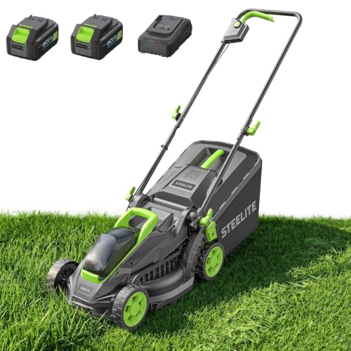 STEELITE 20V 13-Inch Electric Lawn Mower with 2 x 4.0Ah Batteries & Charger, Battery Powered Cordless Lawn Mower, 5-Position Height Adjustment, Mulching & Bagging for Small Yards