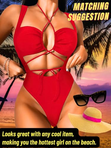 Cutout One Piece Swimsuit,Plunge High Cut Thong Sexy Monokini Bodysuit,Rave Outfit for Women Festival Pool Party4