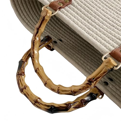 Image of Women's Tote Bag with Bamboo-Inspired Resin Handles Large Straw Tote Bag Woven Handbag Shoulder Bag for Vacation