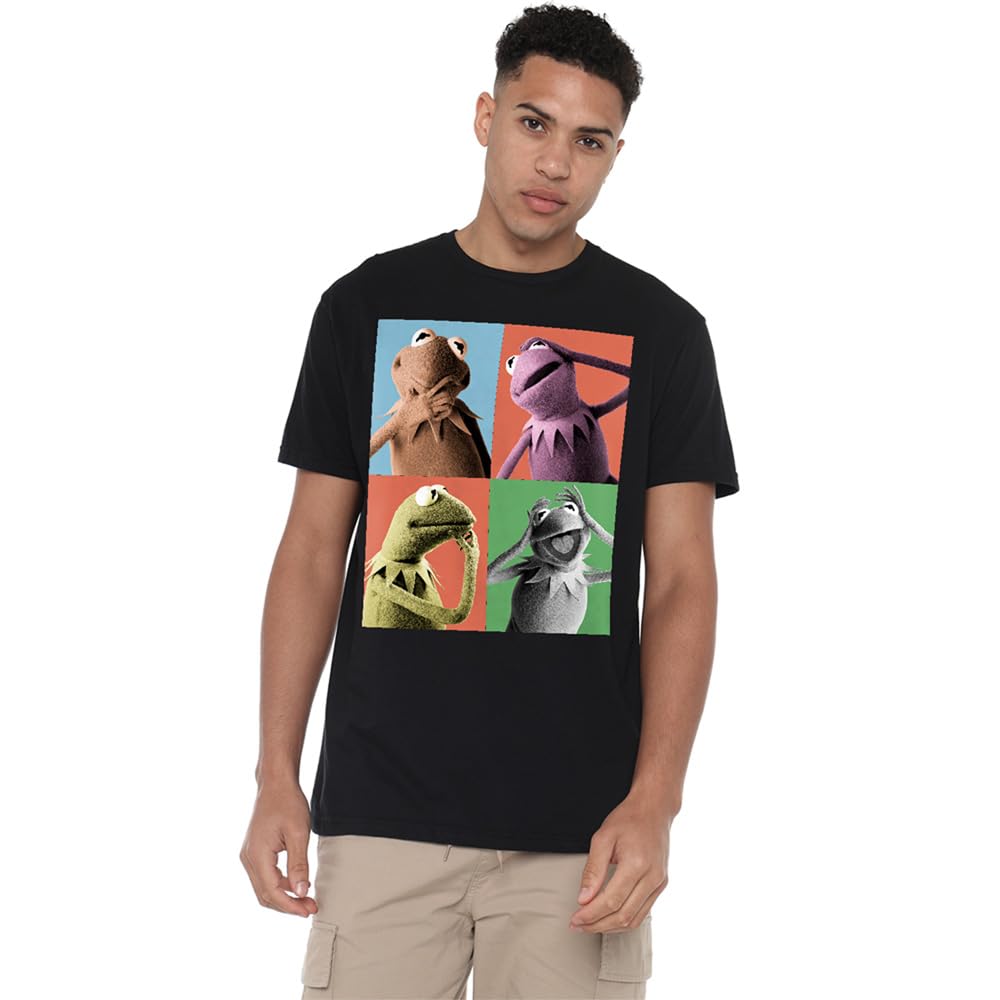 Disney Unisex The Muppets Kermit The Frog Poses T-Shirt, Black | Size: 2XL