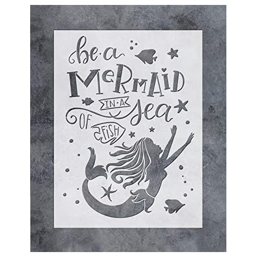 GSS Designs Sea Mermaid Stencil - Be a Mermaid in A Sea of Fish Large Stencil 12x16 Inch - Reusable Mylar Stencils for Painting Wall Wood Canvas Pillows DIY Craft