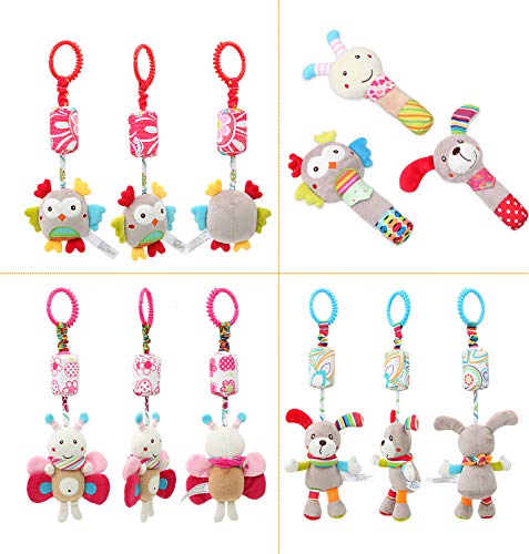 6 Pcs Baby Hanging + Hand Rattles Toys, Soft Crinkle Squeaky Sensory Learning Toy, Plush Animals Ring Stroller Infant Car Bed Crib Travel Activity Hanging Wind Chime For Babies Toddlers #TOP2