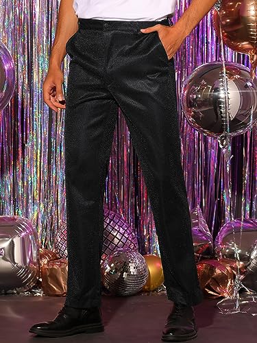 Lars Amadeus Metallic Pants for Men's Straight Leg Party Nightclub Glitter Dress Trouser2