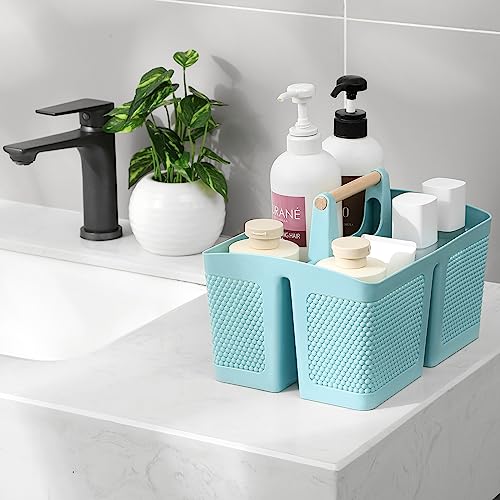 Image of rejomiik Plastic Shower Caddy, Portable Shower Basket with Handle, Blue