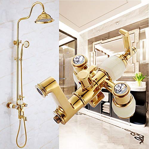 LIUDRPENG. Dusche Wasserhahn im europäischen Stil Vergoldeter Dusche Set Copper Dusche 304 Steel Belt Jade Düse Schöne praktische (Color : Cyan Jade) Cover