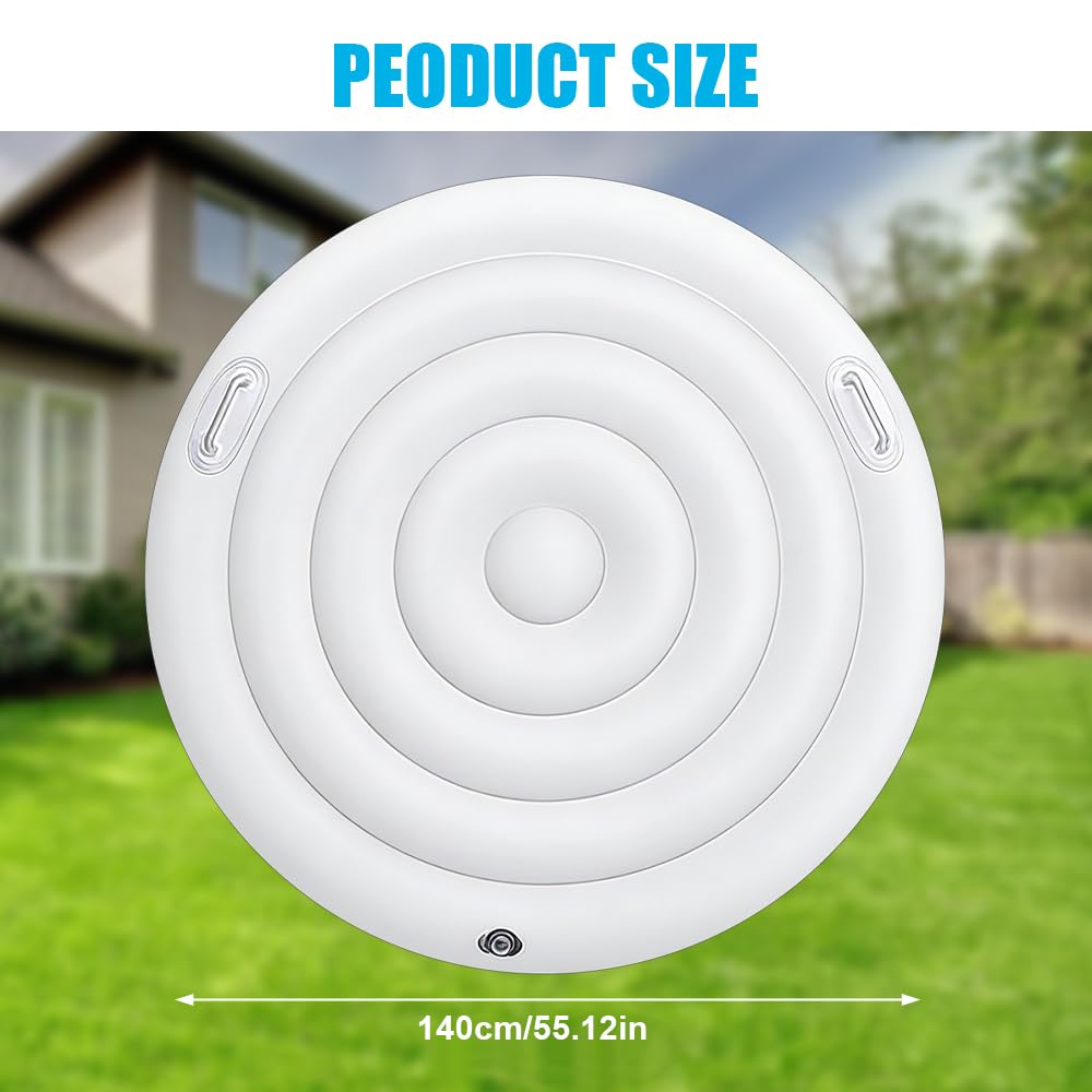 Couverture de Spa Gonflable, 140cm Couvercle Gonflable Rond, Couvercle Spa, Couverture de Bain Gonflable avec Poignées, pour Spa, pour Extérieur Jardin (Blanc)