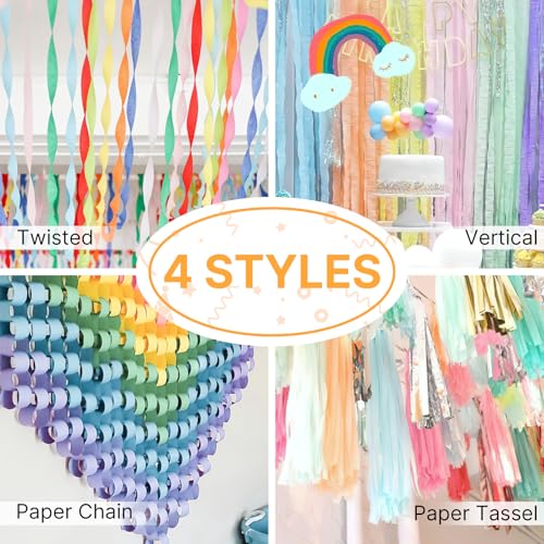 Image of PartyWoo Crepe Paper Streamers 6 Rolls 492ft, Pack of Peach, Purple, Light Pink and Pastel Blue Party Streamers for Mermaid Birthday Decorations, Mermaid Party Decorations (1.8 Inch x 82 Ft /Roll)