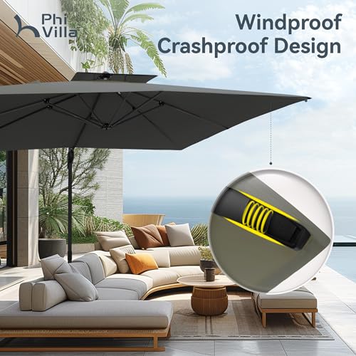 PHI-VILLA-9x-12-Large-Patio-Umbrella-Outdoor-Aluminum-Cantilever-Umbrella-with-Double-Top-Rectanglar-Canopy-Windproof-Hydraulic-Offset-Umbrella-for-Pool-Deck-Garden-Beach-Porch-Grey PHI VILLA 9x 12 Large Patio Umbrella Outdoor Aluminum Cantilever Umbrella with Double Top Rectanglar Canopy Windproof Hydraulic Offset Umbrella for Pool Deck Garden Beach Porch Grey