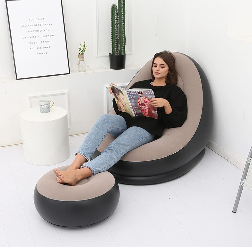 GTC Poly Vinyl Chloride Inflatable Air Chair with Footrest Stool Furniture (116X98X83 Cm) (Brown)-image-39