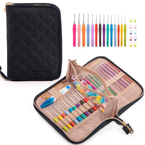 Image of MYBAGZING Crochet Hook Set with Storage Case - 14 Ergonomic Crochet Hooks(2mm(B)-10mm(N), 10 Stitch Markers, Crochet Organizer for Crochet Needles, Accessories, and Supplies