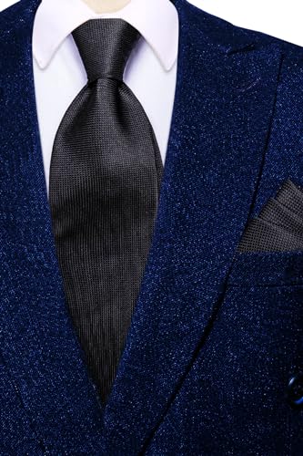 Image of Hi-Tie Mens 70inches Tie Set Extra Long Necktie for Men Cufflinks Handkerchief Big Tall Men Business Wedding