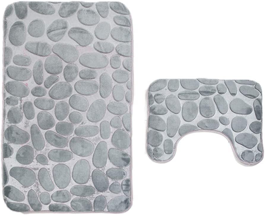 3D embossed pebble flannel two-piece suite bathroom mat