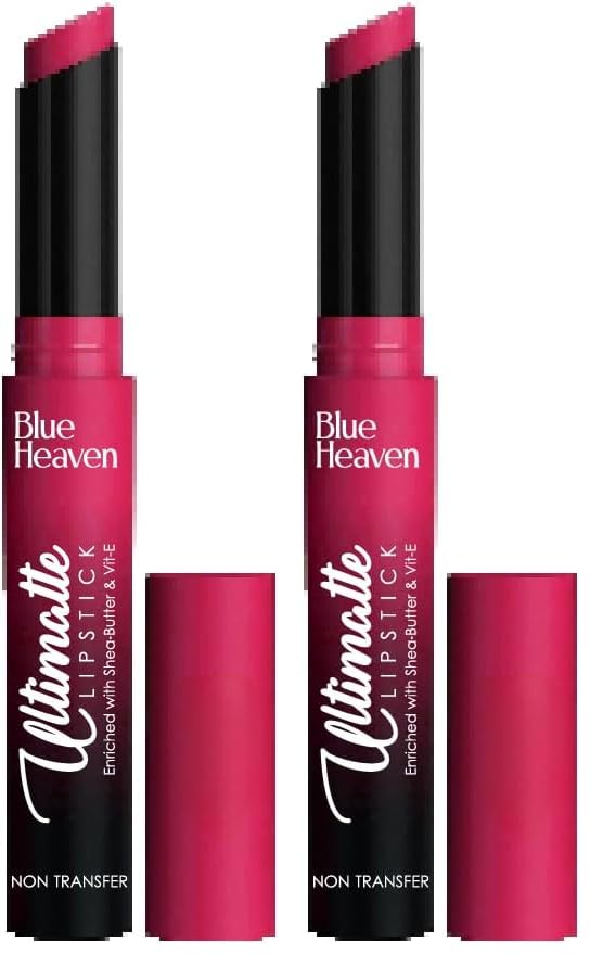 Image of Blue Heaven Ultimatte NonTransfer lipstick for women|Enriched with Shea Butter & Vitamin E| Matte Finish, Smudge Proof & Waterproof Long Lasting Lipstick Upto 12Hrs| 2.2g | 08 Pink (Pack of 2)