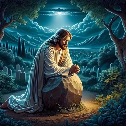 JXDXDJ Jesus Prayer 5D Diamond Painting Kits for Adults Praying in The Tomb Diamond Art Kits for Adults Beginners DIY Full Drill Diamond Dot Gem Painting for Home Wall Decor 13.78x13.78 Inch