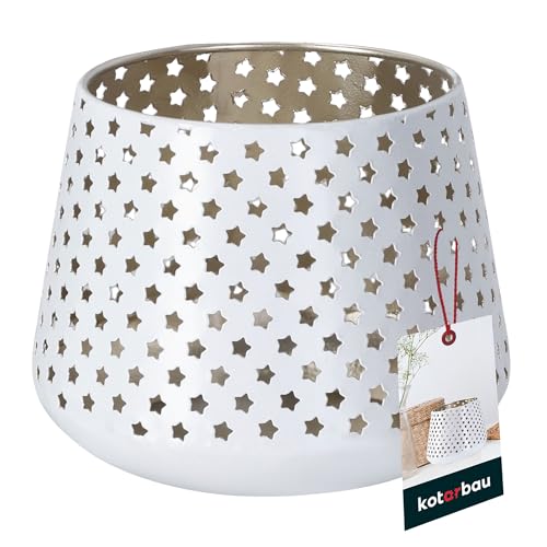 KOTARBAU® Lanterne en métal Blanc étoiles ⌀ 8 x 9 cm en Acier | Bougeoir ajouré décoratif | Lanterne décorative pour Balcon, Terrasse, Maison | Photophore...