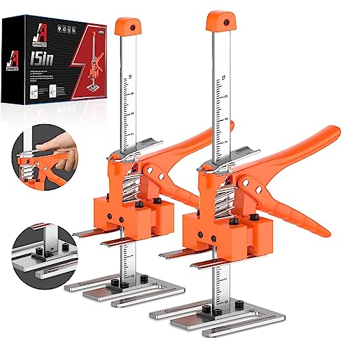 Labor Saving Arm Jack Handle 2 Pack,15 in Construction Jack,Multifunctional Furniture Jack for Installing Cabinets and Wall Tile Height Adjuster Handheld Lifter Tool, Load 400LBS, Orange by JANNIRESS - Used condition - US$24.29