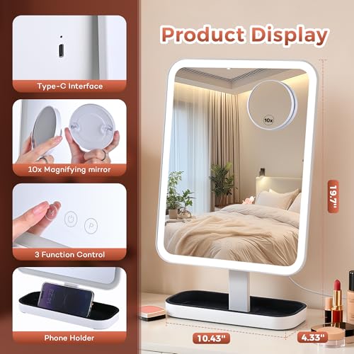 Espejo Vanity con luces y almacenamiento, 19.7" x 12" blanco miniatura 6