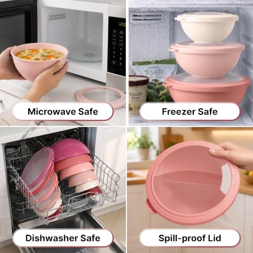 Image of Zulay Kitchen 12 Piece Plastic Mixing Bowls with Lids Set - Leak-Proof Microwave & Freezer Safe Stackable Mixing Bowl Set for Preparing, Serving and Storing - Non-Slip Large Nesting Bowls (Red Ombre)