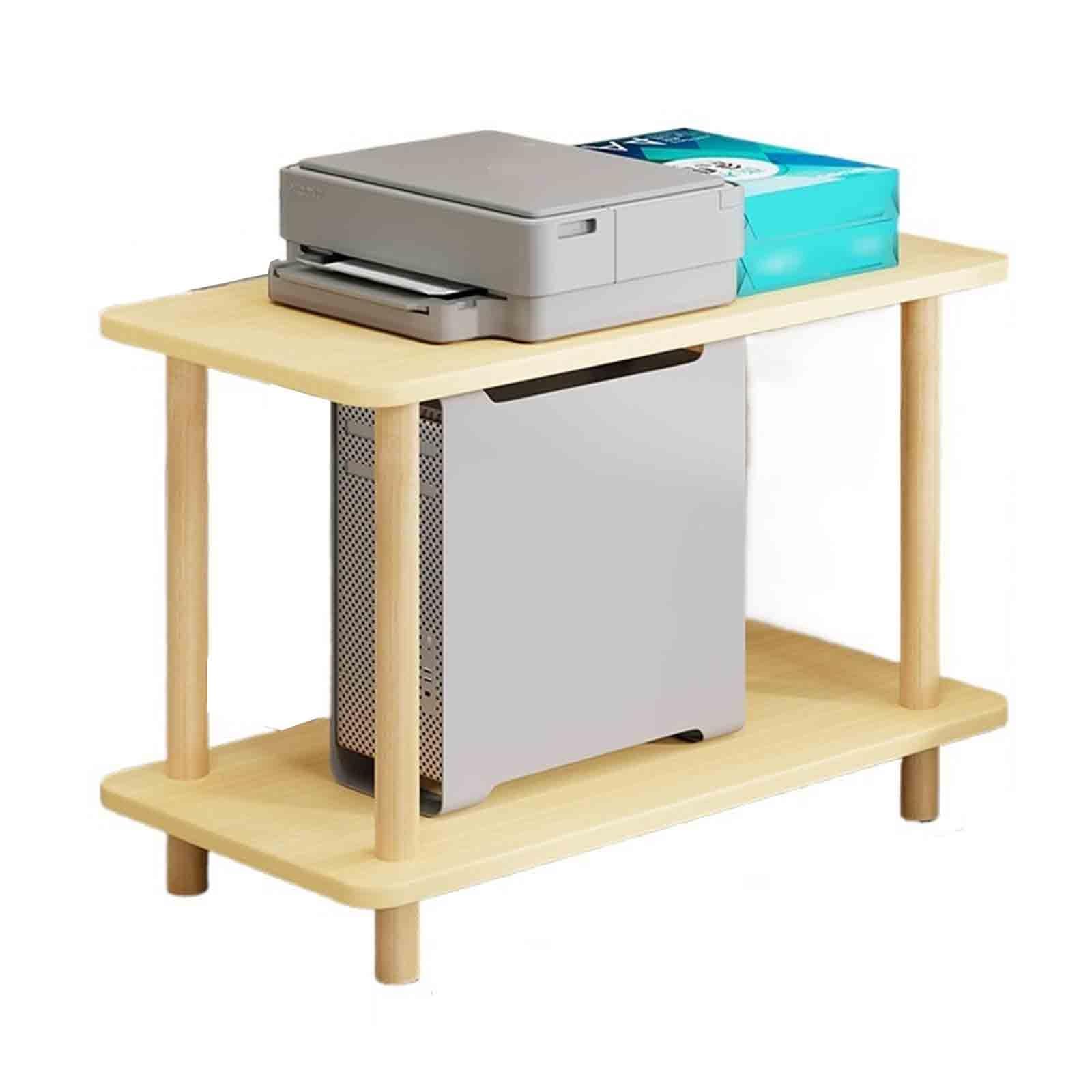 Massivholz Schreibtisch Pc Ständer Drucker Aufbewahrung Regal Pc Halterung Unter Schreibtisch Büro Boden Arbeitsplatz 2-Stufig Für Labore(80 * 40 * 53cm,Natural Wood)