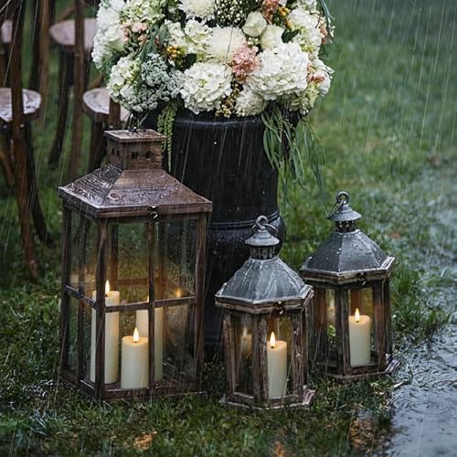 Image of Waterproof Flameless 2.2 inch x4 inch 4 inch 5 inch 5 inch 6 inch 6 inch 7 inch 7 inch Pillar Candles with Remote Control and Timer, LED Ivory Battery Operated Plastic Wave-Shaped Design Pack of 8 Outdoor Flickering