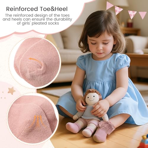 American Trends Toddler Girls 3 Pairs Ruffle Socks Baby Cute Bowknot Lace Dress Socks4