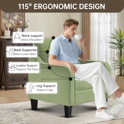 Image of Mid-Century Modern Accent Chairs Set of 2, Living Room Chairs, Comfy Reading Armchair, Upholstered Small Sofa Chair for Bedroom, Office, Green