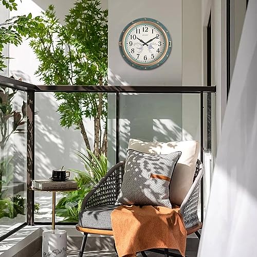 Reloj de pared impermeable de 16 pulgadas con termómetro e higrómetro verde 4