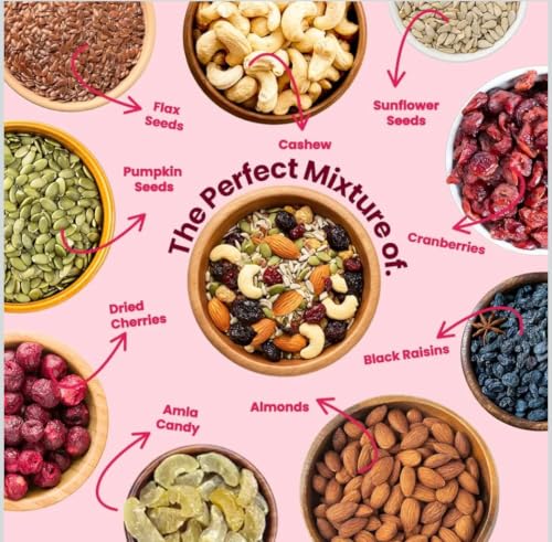 Image of Nutkeen Healthy Nutmix, Dried Almonds, Black Raisins, Cashewnuts, Cranberries, Black Dates, Cherries & Dried Amla| & Many More. (Pack of Jar) (500GM (pack of 1))