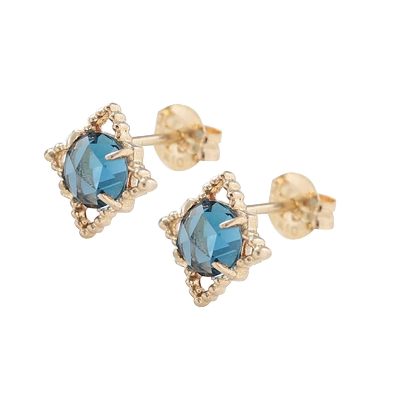 375/585 / 750 Gelbgold Ohrringe für Damen, Quadrat mit Topas, Ohrringe Frauen in Gold Blau