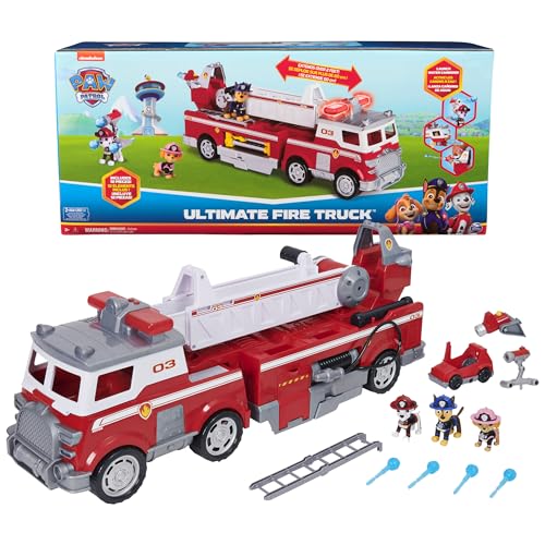 Paw Patrol Ultimate Rescue Fire Truck with 2 Ft. Ladder, Lights, Sounds, a Mini Toy Car, Chase, Marshall & Skye Figures, Toys for Boys & Girls Ages 3+