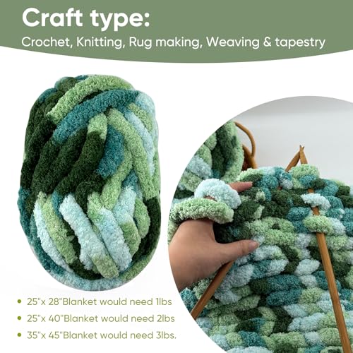 Image of 8 Jumbo Packs Chunky Chenille Yarn for Crocheting, 31.7 yds, 8 oz Each Skein Bulky Thick Fluffy Yarn for Knitting, Super Bulky Chunky Yarn for Hand Knitting Blanket, Soft Plush - Muti Green