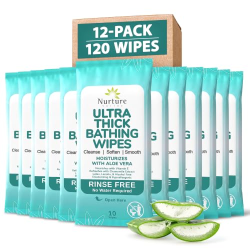 Nurture XL Ultra Thick Body Wipes for Adults with Aloe No Rinse - 120 Pack