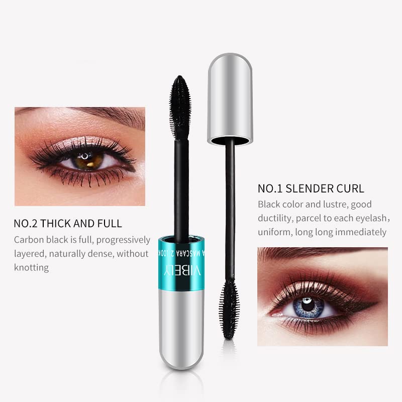 4 Pack VIBELY Mascara 5x Longer Washable, 2 in 1 4D Silk Fiber Lash Mascara, Natural Lengthening and Thickening, No Clumping, Long-lasting - Image 4