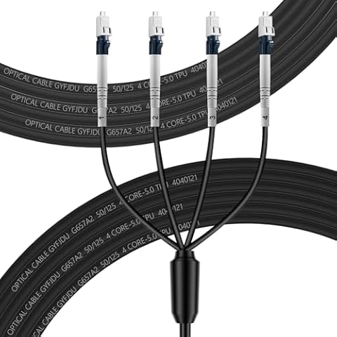 FLYPROFiber- 4 Core Outdoor Armored Fiber Optic Cable 75m/246ft, OS2 LC to LC Outdoor Fiber Industrial TPU, 4 Strands Single Mode Fiber Cable Direct Burial, 9/125um, OD-5mm Cover