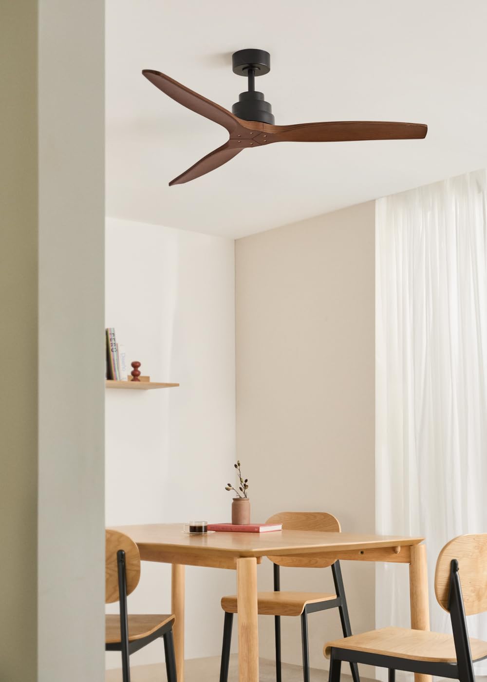 CREATE / WINDSTYLANCE M/Ventilatore da soffitto ABS nero pale effetto legno scuro con Wifi e telecomando / 40W, Silenzioso, Ø132 cm, 6 velocità, estate-inverno, doppia altezza, motore DC