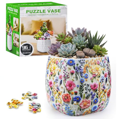 MONVIE 3D Puzzles Planter, 96PCS Glue-Free Planter Pot Floral Style