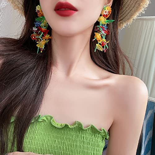 Plant Flower Earrings for Women, Colorful Flower Tassel Earrings for Girls, Rainbow Flower Floral Statement Dangle Earrings Hypoallergenic, Beaded Flower Leaf Cluster Drop Earrings, Cute Flower Petal Bohemian Earrings Studs, Flower Plant Jewelry Gifts Funny Earrings2