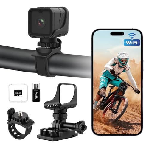 AIKER Dashcam Moto,Camara para Moto WiFi Mejorada Resistente Agua IP66,1080PHD&120°Gran Angular Camara Deportiva,Nivelación Automática De Cámaras Cascos De Motocicleta,y 64GB Tarjeta de Memoria