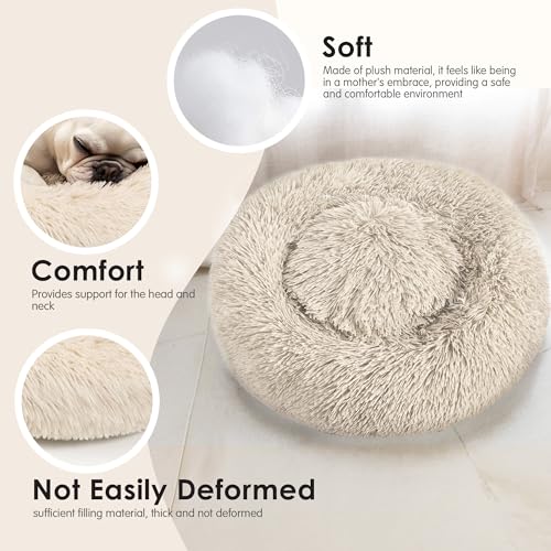Hoewina Dog & Cat Bed, 20in Cat Beds for Indoor Cats, Calming Donut Bed for Puppy and Kitten, Washable Round Fluffy Pet Bed for Small Medium Dogs and Cats (Light Brown) by Hoewina - Used condition - Image 4